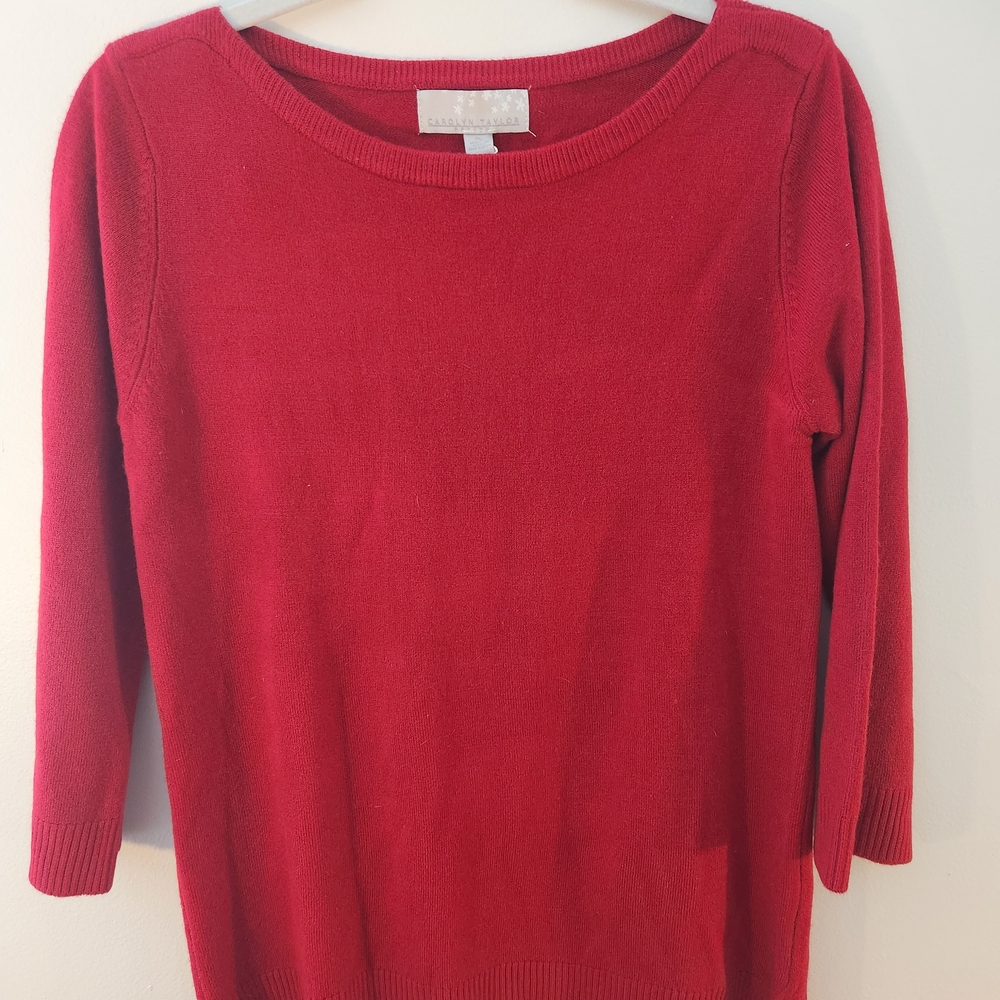 Carolyn Taylor Rich Red Sweater With 3/4 Length Sleeves